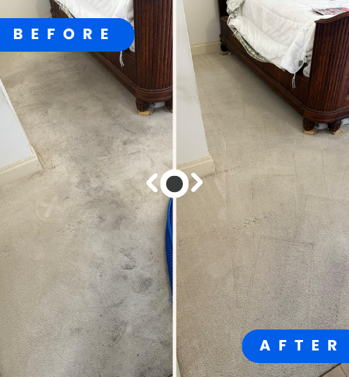 Comparison of stained living room carpet before and after deep carpet cleaning services Riyadh
